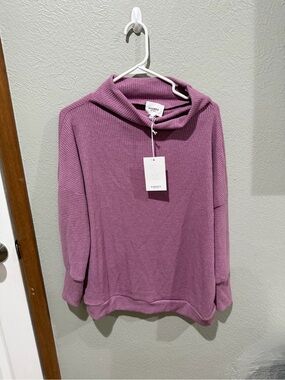 Andree Mauve Ribbed Cowl Neck Sweater - Women's Size S NWT Oversized Cute